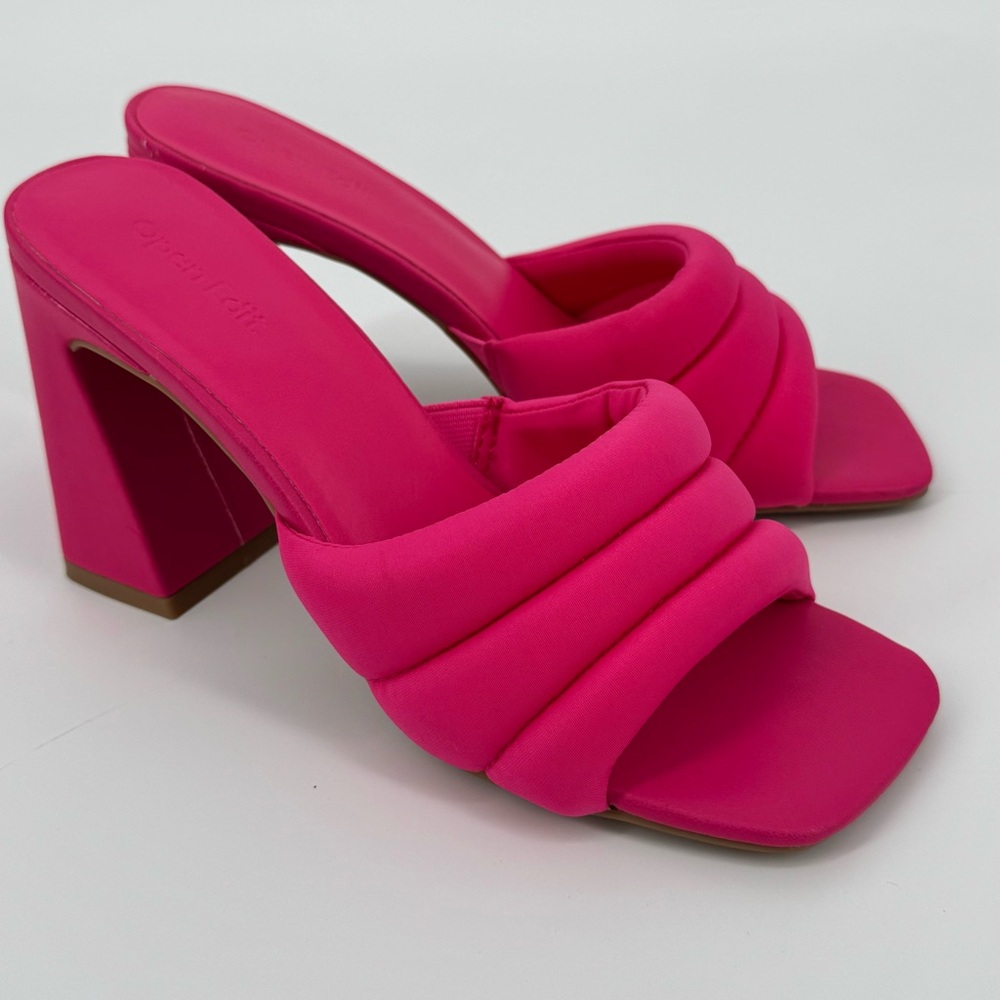 Open Edit Sheena heeled slide sandal in pink punch color